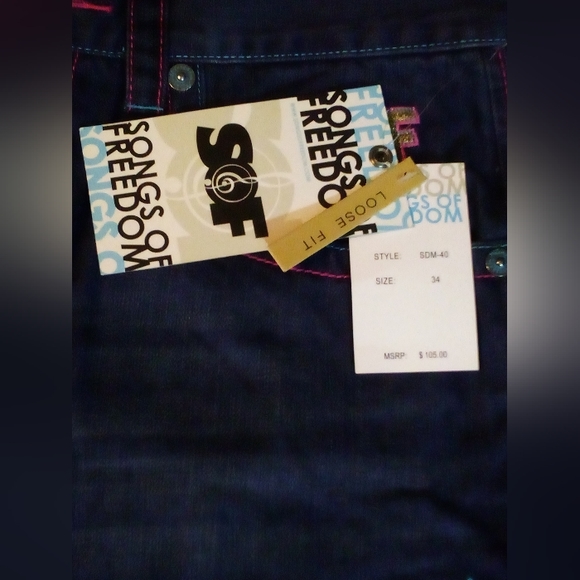 Songs Of Freedom Limited Edition Designer Embroidered Denim Jeans Men's 34 Blue - Picture 13 of 14